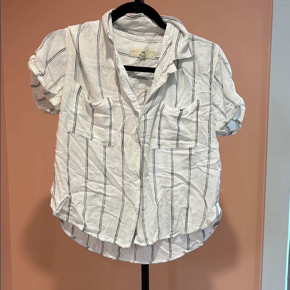 Thread & Supply White and Black Striped Button-Down Shirt